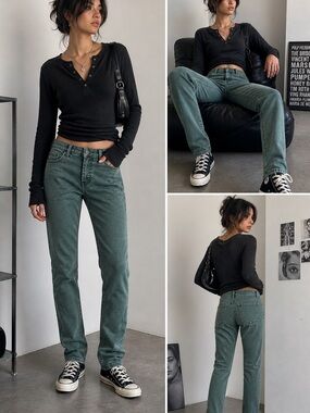 J.Crew Toothpick Green Slim Jeans Size 28 Mid Rise Soft Vintage Wash